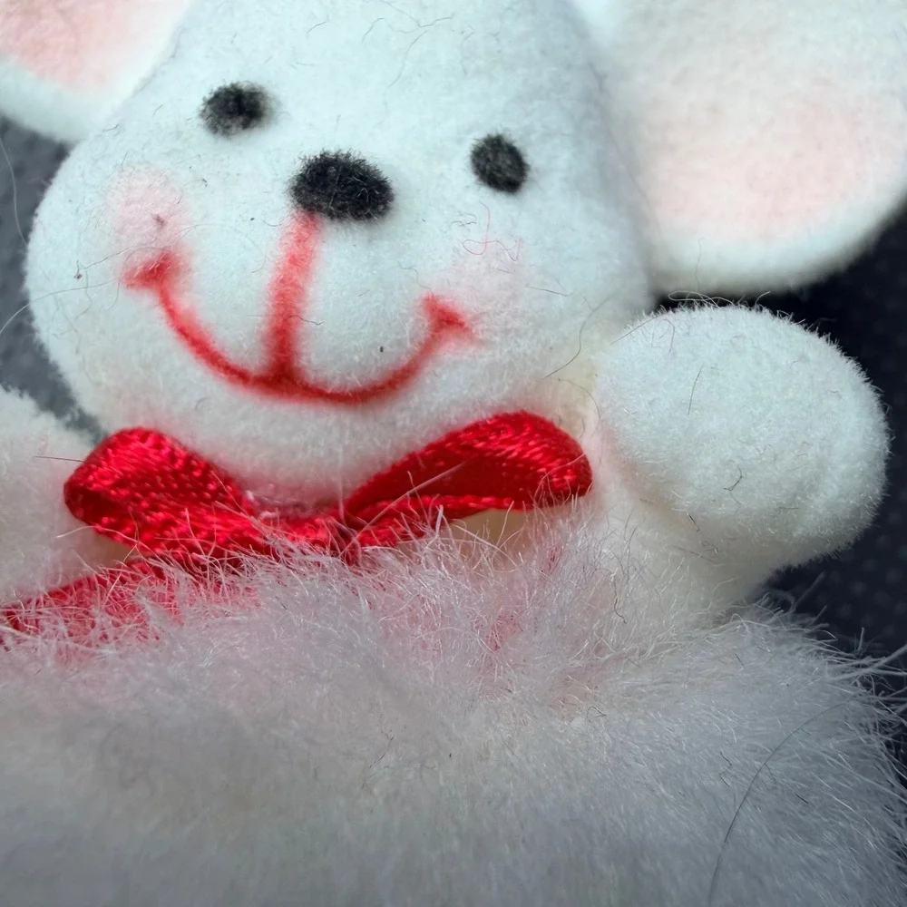 Vintage Avon Peek-A-Boo Mouse Christmas Ornament Red Stocking Flocked Mouse